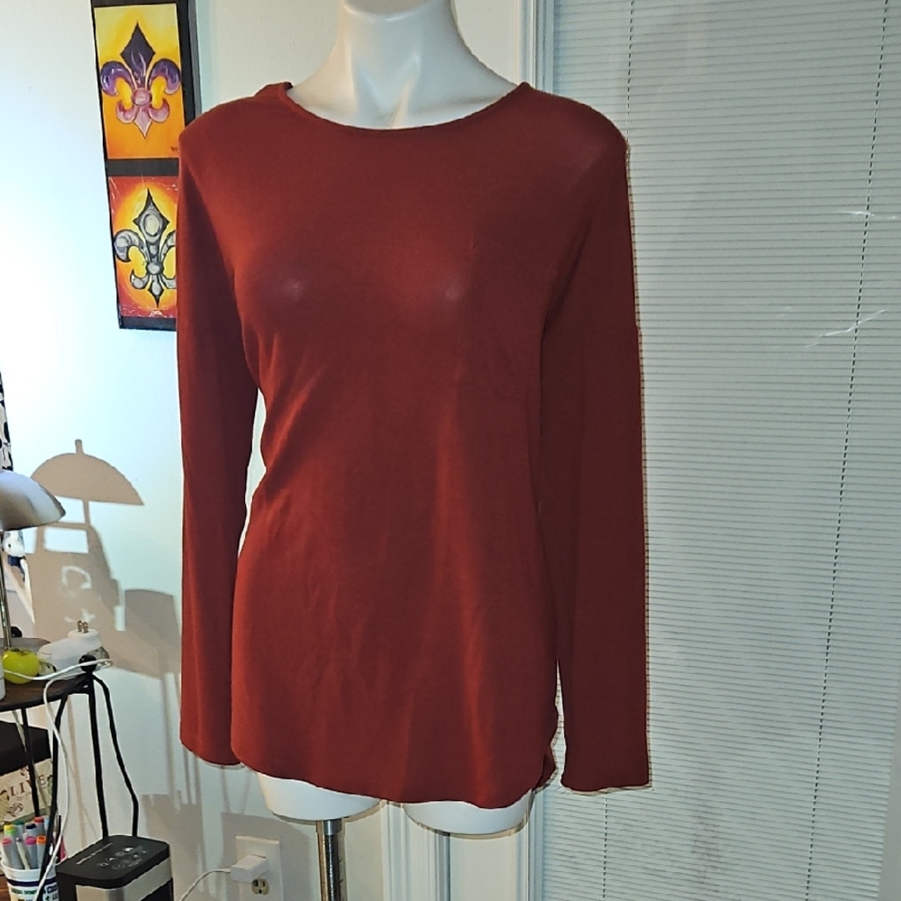 Chic Rust Long Sleeve Women's Blouse